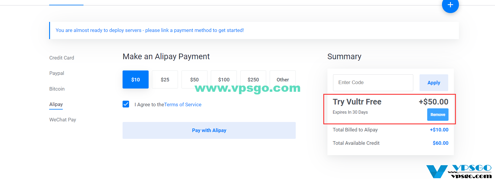 Vultr免费50美元领取